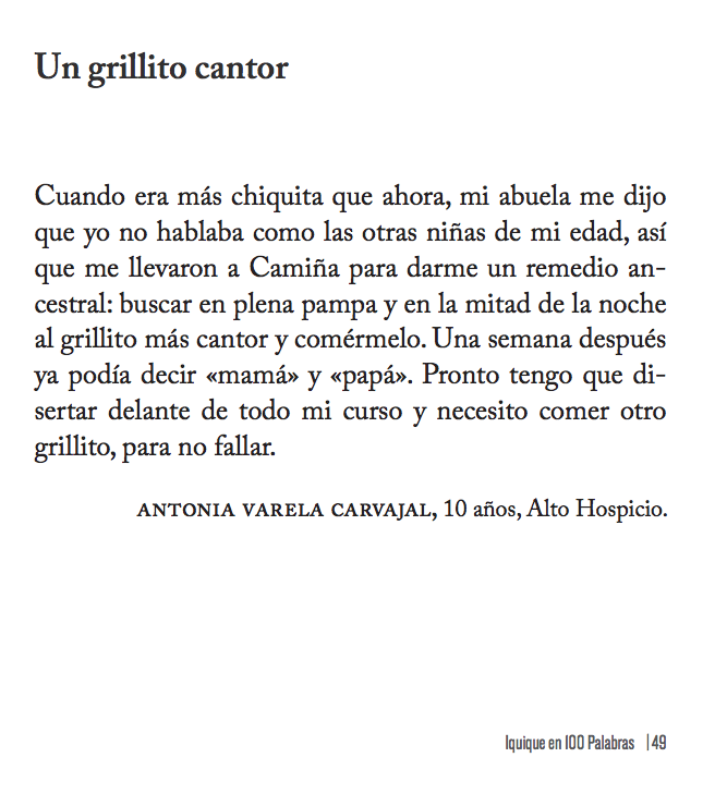 iquique100's tweet photo. #cuentodeldía: «Un grillito cantor»*

¡Participa en la versión IX de nuestro concurso de cuentos breves! Puedes enviar hasta 5 cuentos en https://t.co/vLJqzFkG61

*publicado en el libro con los mejores 100 cuentos de la versión VIII de #iquiqueen100palabras https://t.co/44PaRHoouK