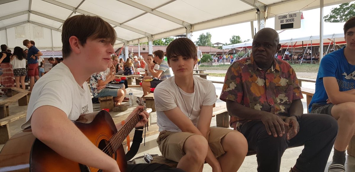 HighTaize's tweet photo. Our students from @Barlby_High loved eating dinner with &amp; chatting to Archbishop @JohnSentamu tonight. They had some great questions &amp; lovely smiles for him... and even some musical entertainment. What an inspiring man! #taize2019 #inspiration @ABYyouthtrust https://t.co/o5UTwB4eIm