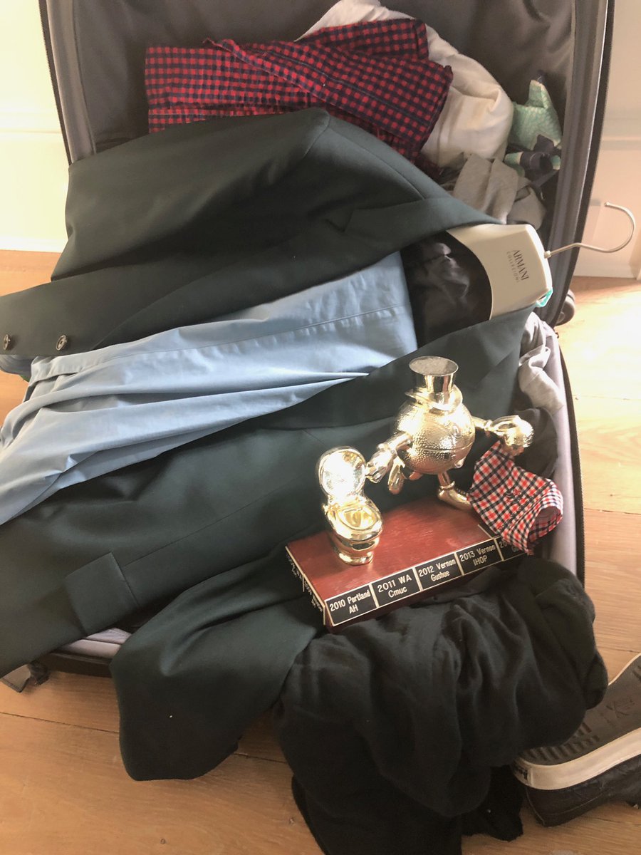 <a href="/ASchwartzPoker/">Adam Schwartz</a> Trophy and green jackets are packed.  Yes, our coveted champions trophy is a basketball, holding a basketball, beside a toilet.  Why wouldn’t it be.