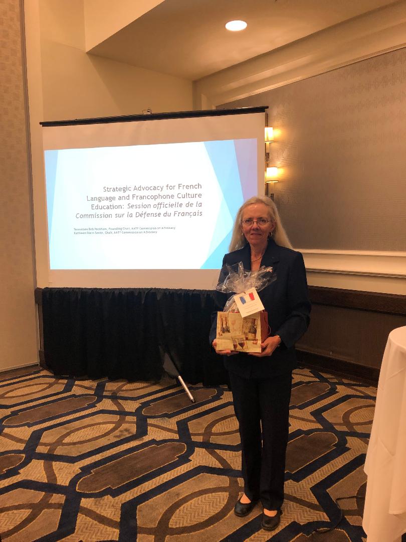 VoicesforFrench's tweet image. I never win anything, but .... Many thanks to all the exhibitors at #AATF19, and special thanks to Outlook International for the Bastille Day picnic basket I won in the tombola at the closing of the exhibits yesterday.