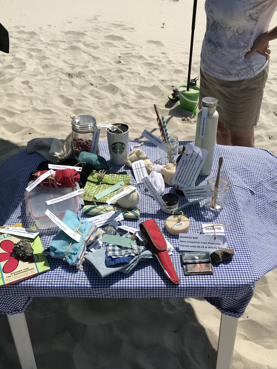 AllOurEnergy's tweet photo. At our Beach Clean Up, @Karinibj, our Community Outreach Coordinator had a great #zerowaste display with #solutions to become #plasticfree and more #wastefree everyday.
#reusablestraws #shampoobar #bambootoothbrush #portableashtray #deodorant #reusableutensils #absorbantcloth https://t.co/7K3frVpXr3