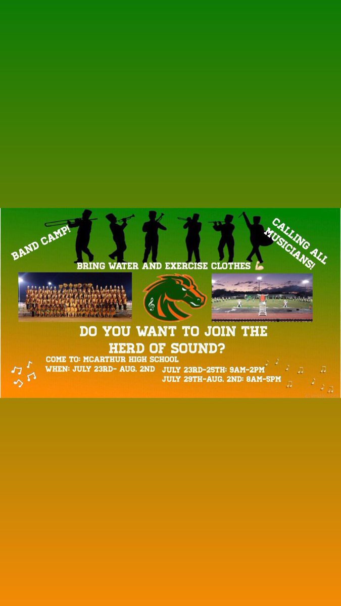 mca_band's tweet photo. We would like to inform you that our band camp is starting next week, and will be taking place from July 24th-August 2nd. show up the first day ready to learn and become apart of the Herd! 
.
.
. 
#wcu #band #marchingband #whime https://t.co/6lTZBwP4nY