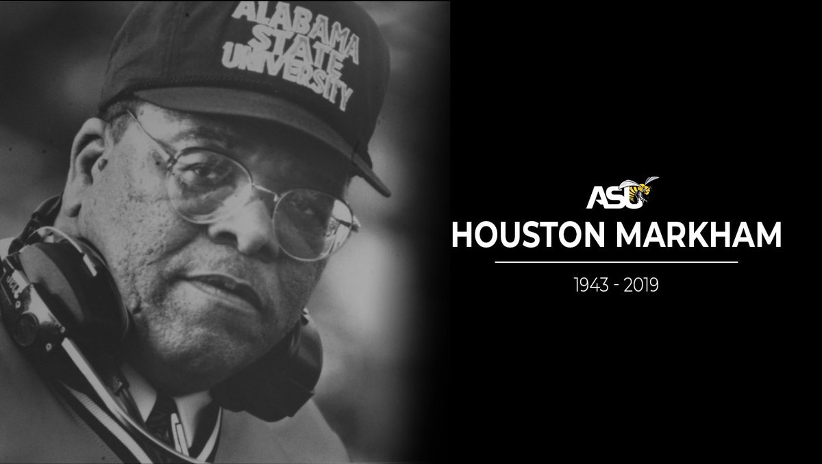BamaStateFB's tweet photo. It is with great sadness that we pass along the news of the passing of former head coach Houston Markham, Jr. this morning ... Please keep his family in your thoughts and prayers at this time #STATEofMind https://t.co/OZ3fCTeMxp