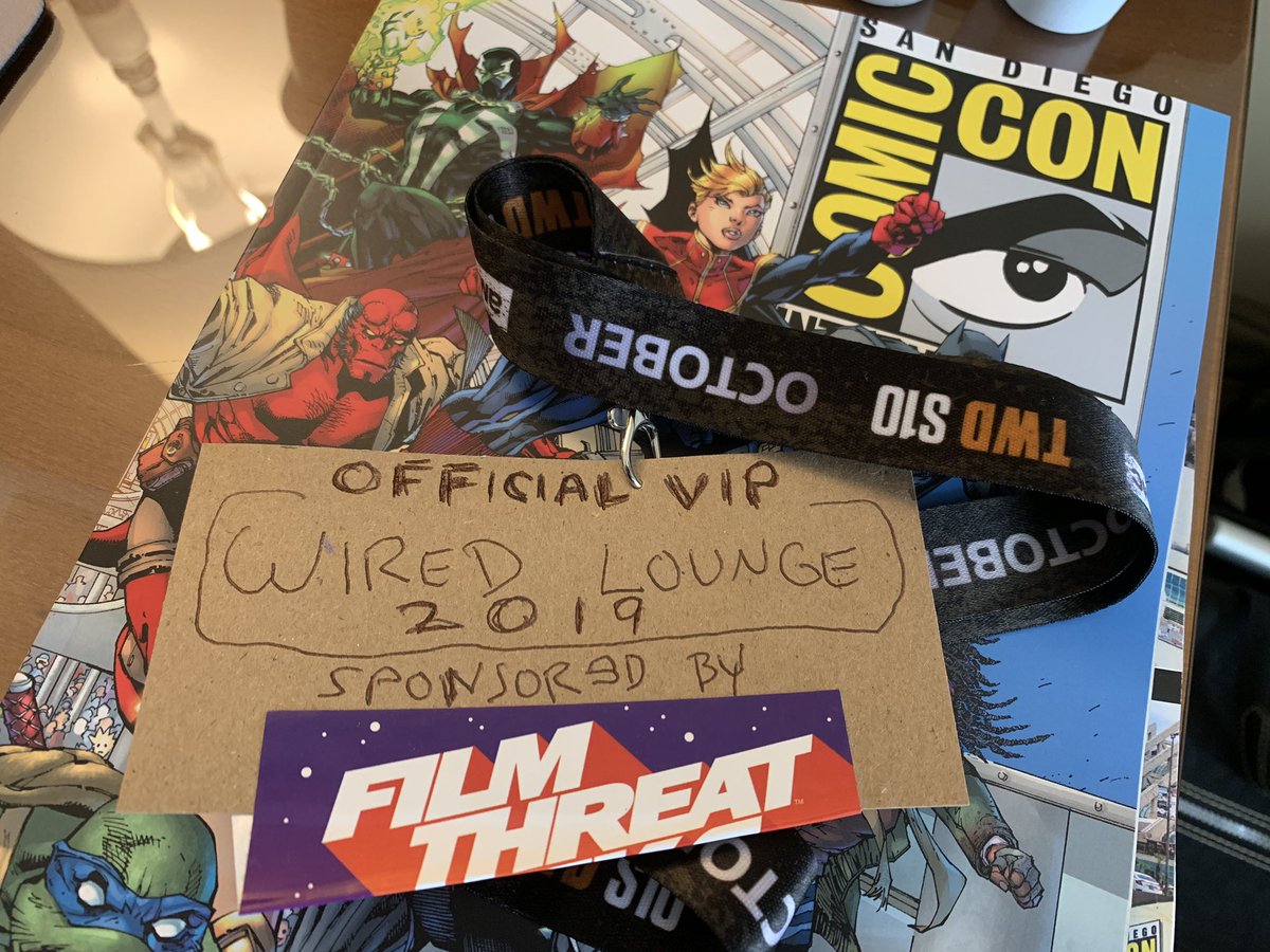 ThatChrisGore's tweet photo. Hey guys, there’s no #WIREDcafe this year @Comic_Con but let’s do it anyway! Make a badge and join me on the 6th fl of the Omni hotel on Sat, July 20 at noon and we’ll PARTY together! So, what’s a good hashtag? (Sponsored by @FilmThreat.) #WIREDcafe2019 #FilmThreatSDCC #SDCC50 https://t.co/CgBW51G3Ry