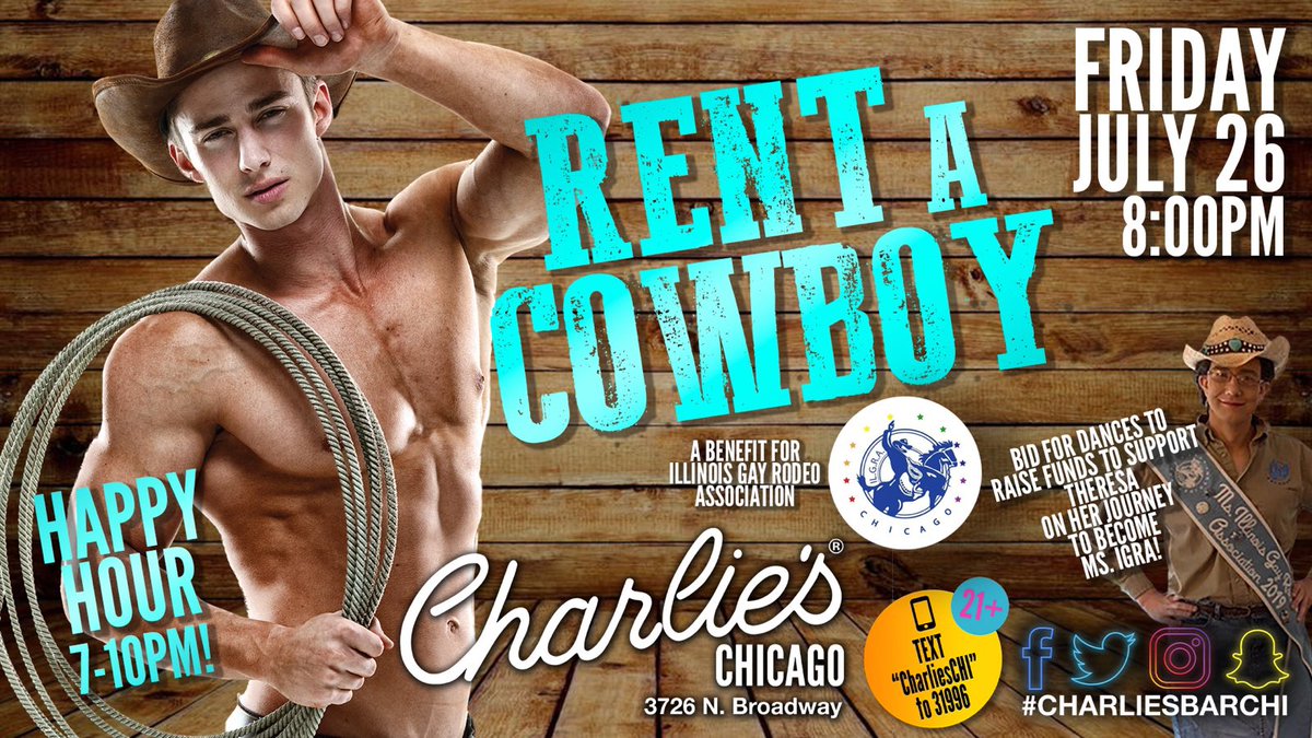 ILGayRodeoAssoc's tweet photo. Our Ms. ILGRA Theresa Ashley Presents: RENT-A-COWBOY!

$1 Dance
$1 A Chance Raffle

Come out and buy a dance with your favorite Charlies Staff member or a Second City Country Dance member for a great cause!

Please come out and help support our Ms. ILGRA, and all she does!! https://t.co/N9qmCNAMTr
