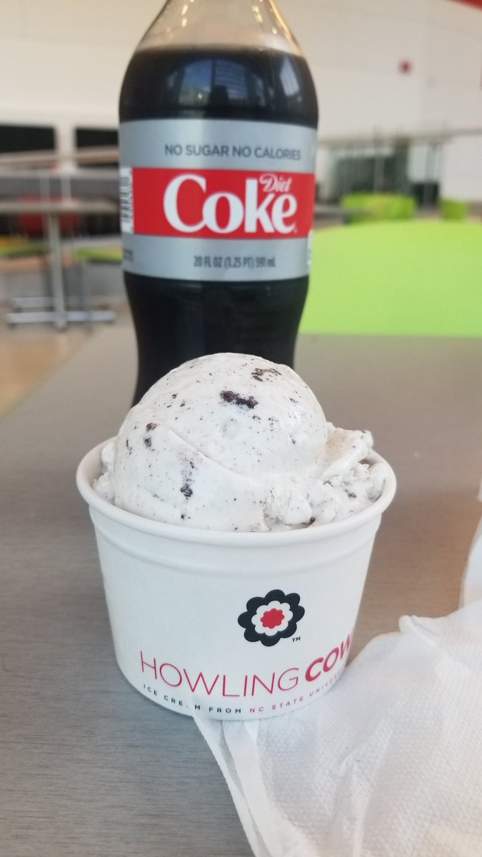 Mere_Foster's tweet photo. Nothing quite like a refreshing @DietCoke along with @NCState Howling Cow ice cream!!  #icecream #howlingcow #ncstate #dietcoke #waytorelax https://t.co/YWhdXkHzhS