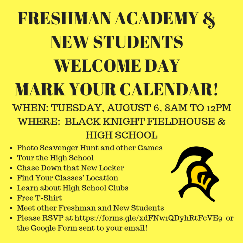 We can't wait to meet the new students entering FHS!  Join us August 6th for our Freshman Academy/New Student Welcome Day!