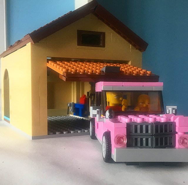 Check out what Rob and Anne made last Friday - it's a #lego garage to go with the Simpson's-themed lego house. The kids in the play room will love this! #playtherapy #playmoreandprosper #playmoremn #legos #Simpsons #plymouth #twincities #minnesota