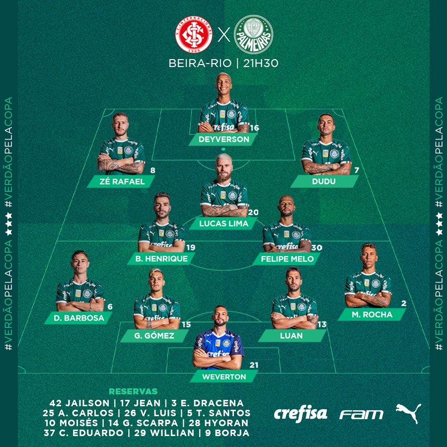 VERDÃO WEB INFORMA: Palmeiras escalado!