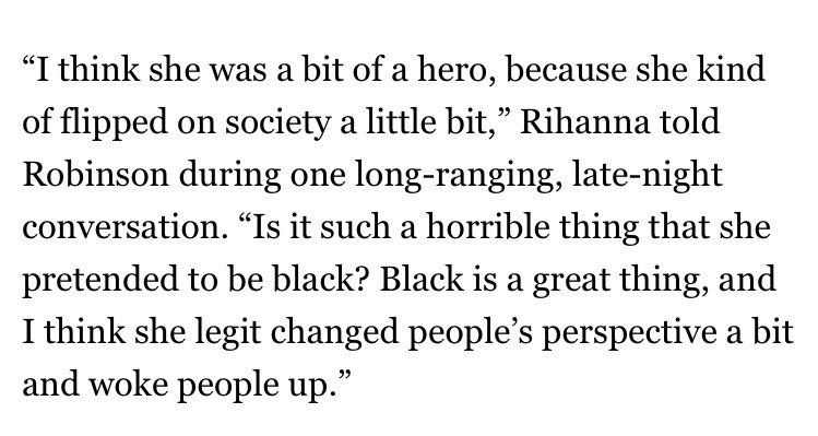 Now back to her endorsements. Not too long ago she called famous blackfishing white woman Rachel Dolezal a hero. This is extremely ignorant and tonedeaf since there are many African-American people that are deserving of this title instead, below is what she had to say about it.