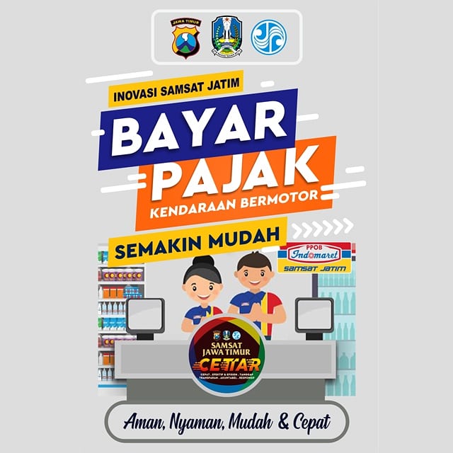 bapendajatim's tweet photo. Bayar pajak kendaraan semakin mudah. Bisa di seluruh gerai Indomaret se-Indonesia. Pengesahannya pun bisa dikirim lewat SMS aja, gak perlu ke Samsat lagi. 
Pajakmu membantu pembangunan. 
#samsat
cc. Ibu @KhofifahIP , bapak @EmilDardak , @JatimPemprov , @jatimcettar_ @Indomaret https://t.co/hjssthDHCS