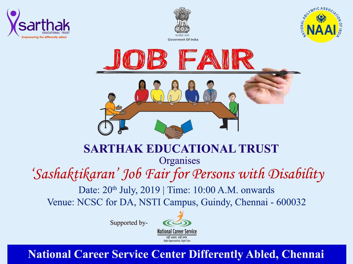 abilympicnaai's tweet photo. Employment opportunities for people with disability(PwDs) so that they can lead their life on their own. Participate in Regional Abilympics Jobfair to be held for PwDs, dated 20th July. Click for more information https://t.co/ecWcWMvaUd
#HumaraHunarHumariPehchan #jobFair https://t.co/MMLljdGlL7