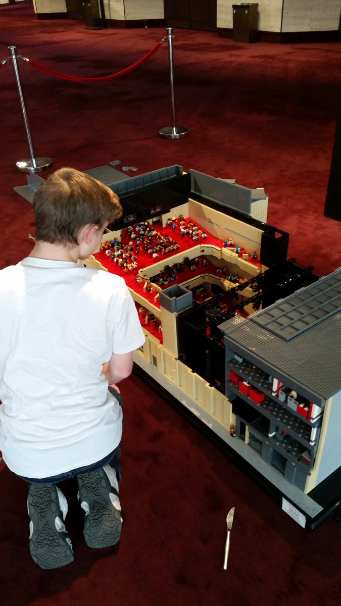 connorsbricks's tweet photo. In the Festival Theatre foyer today to do some maintenance on the Her Majesty's Theatre model. First time the roof has been off in 18 months! https://t.co/YG2VWWIQkK