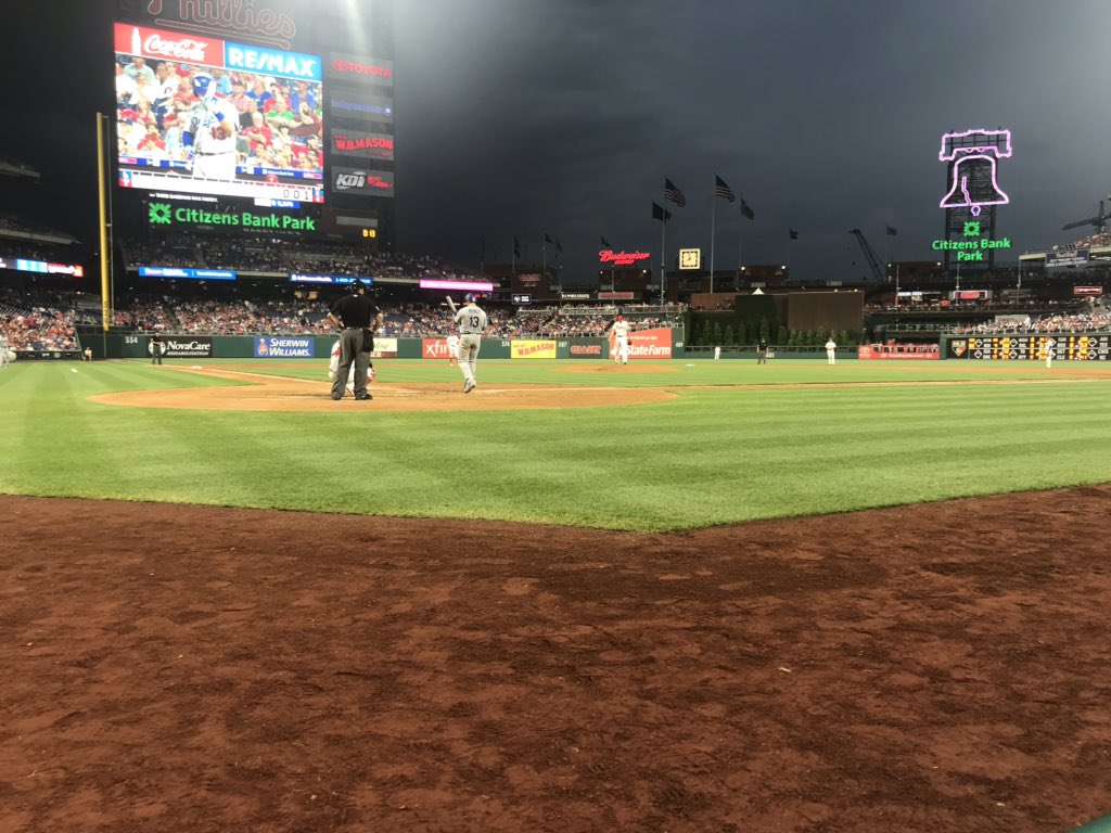 amandaplavner's tweet photo. Great seats at the @Phillies game... until the rain delay! https://t.co/sGLdjnT6si