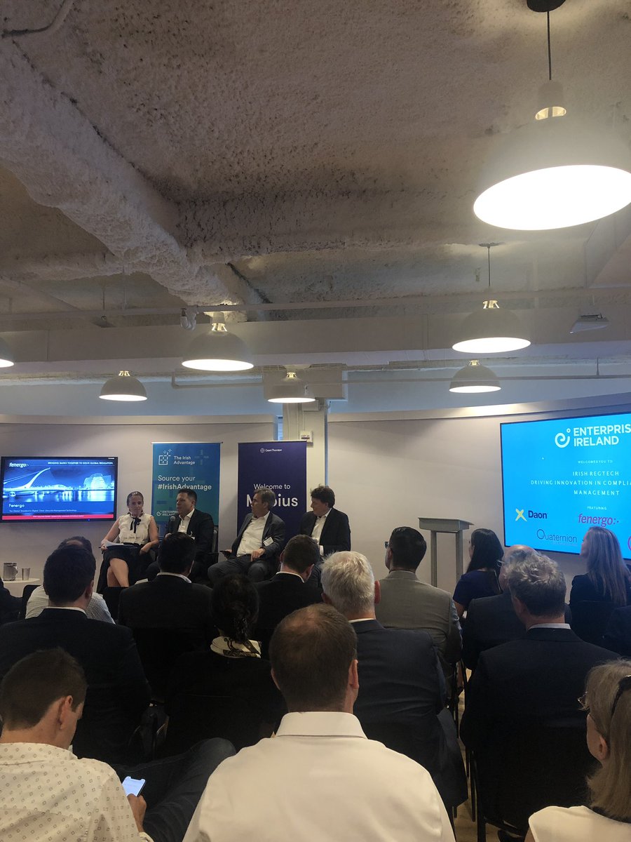 Full house tonight as we hosted  ‘Irish #Regtech: Driving Innovation in Compliance &amp; Risk Management’ with <a href="/GrantThorntonUS/">Grant Thornton</a> 
Five Irish companies exhibited at the event including <a href="/Fenergo/">Fenergo</a> <a href="/QuaternionRisk/">Quaternion</a> <a href="/Governorsoft/">Governor software</a> <a href="/DaonInc/">Daon</a> <a href="/FundRecs/">Fund Recs</a> #IrishAdvantage