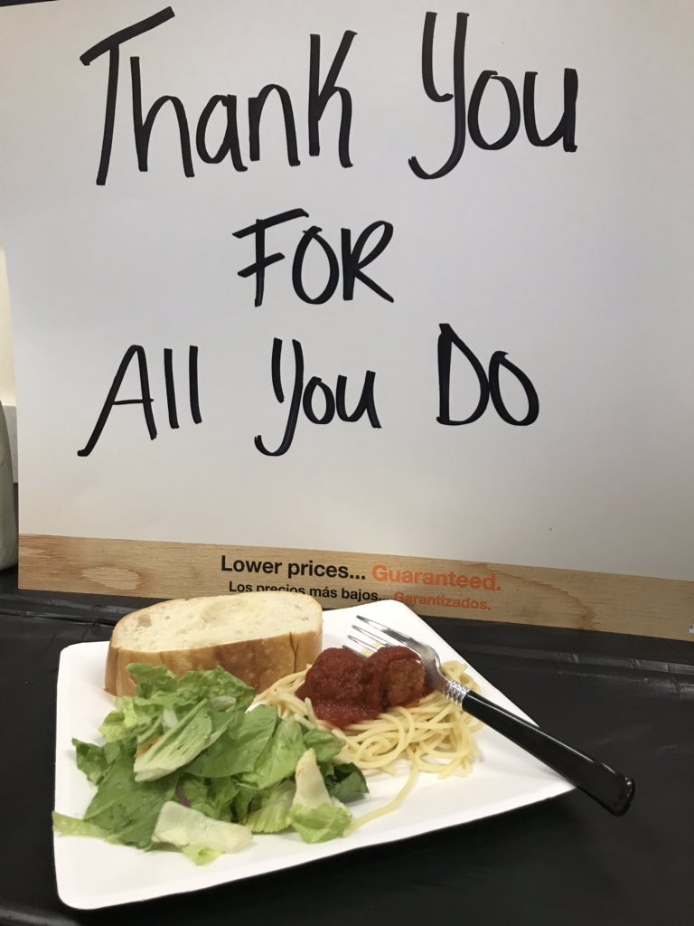 DTomcak's tweet photo. It’s all about inclusion while watching late night same page at store 6233 the #Epic33. Unload team, Freight team, Recovery team, Night Met, and Inventory  team. Thanking them for the season and all they do each day with a Spaghetti and Meatball dinner. https://t.co/947Sil4LjT