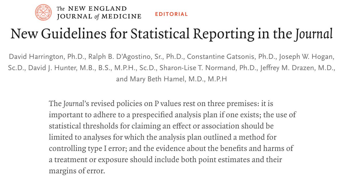 Important shift in the clinical literature. <a href="/NEJM/">NEJM</a> releases new guidelines for statistical reporting of p-values. nejm.org/doi/full/10.10…
