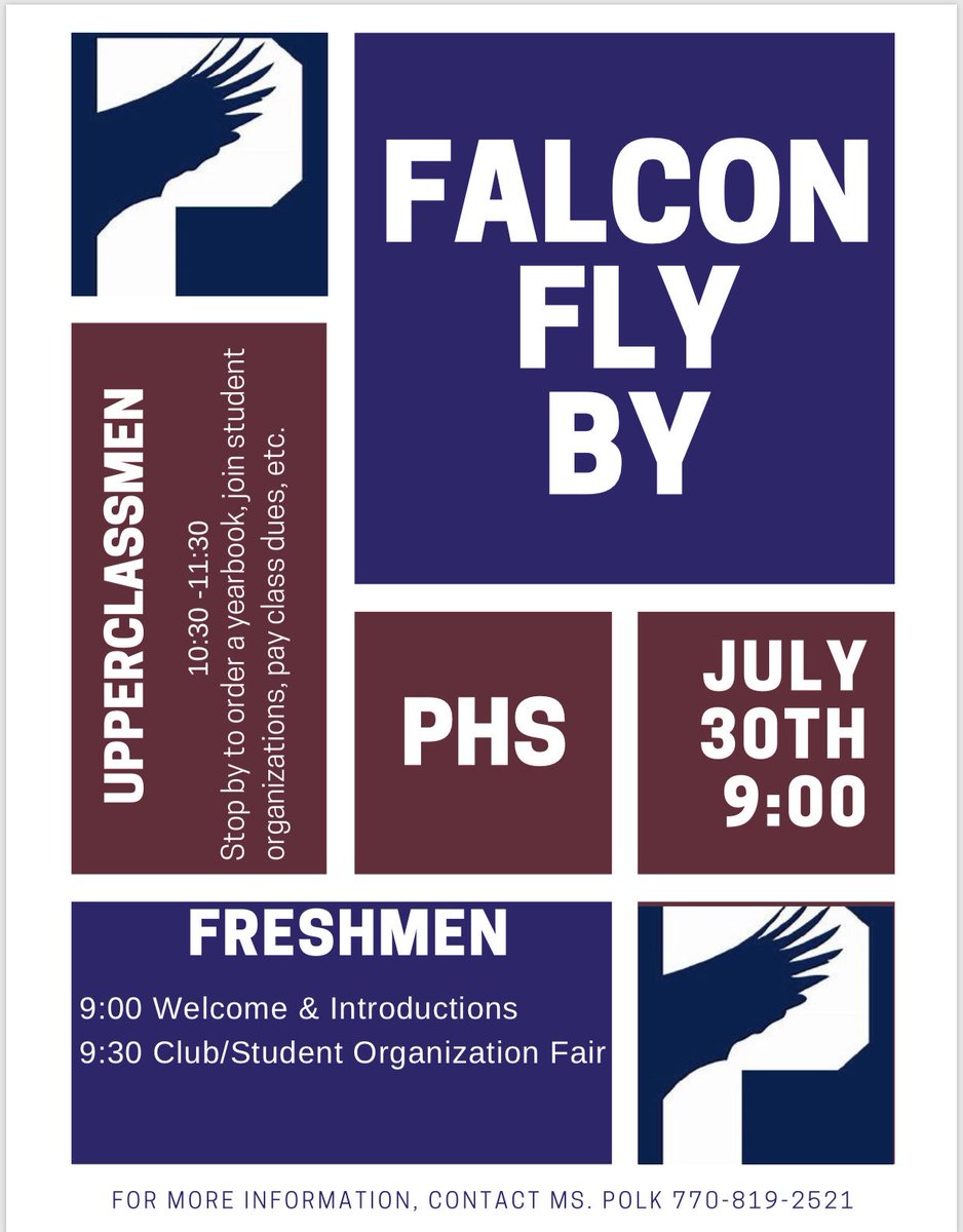 Day one of our 10 day PHS Media Blitz; providing information meant to help you prepare for the 2019-2020 school year. Falcon Fly By! Schedules, clubs, senior activities, spirit wear and more! <a href="/SoCobbCouncil/">South Cobb Council PTA</a> <a href="/PBrookhoops/">Pebblebrook Falcons Basketball</a> <a href="/BrookSquadFB/">Pebblebrook Football</a>  <a href="/brooksquadTFXC/">Pebblebrook TF & XC</a>