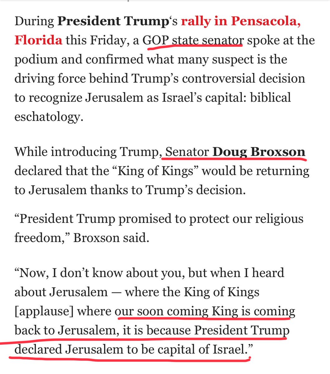 When you read these words of Fl Senate GOP Rep , Doug Broxson, & you look at this thread, you begin to understand Gov Desantis’s obsession w/doing biz w/Israel & why only 4 GOP condemned trump’s racist tweets yesterday. It’s really quite an entrenched religious cult/46