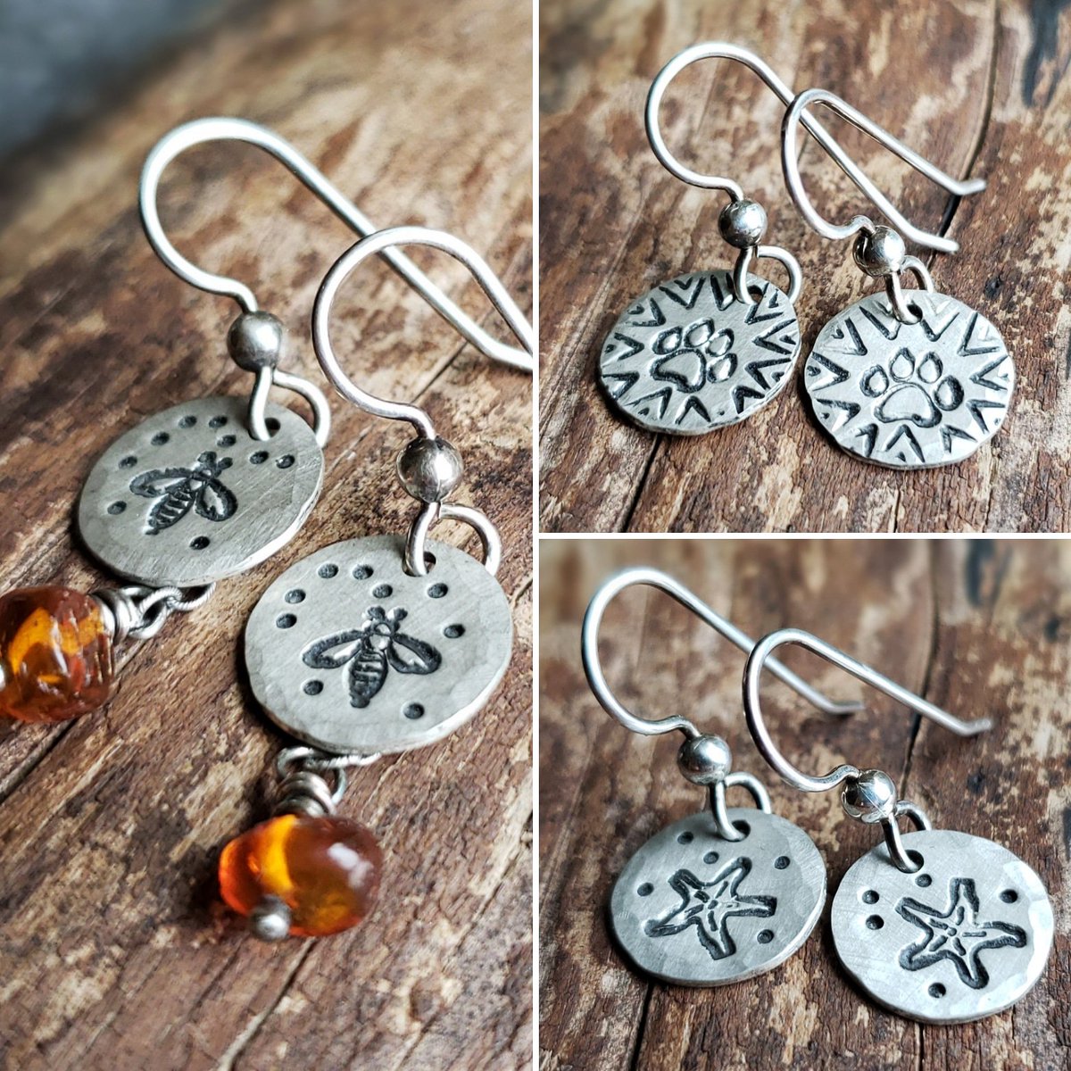 TinaWillART's tweet photo. Sterling Silver honey bees, tribal paw prints, and sea stars all hit the shop today. I don't have many pics on the website yet, but will add more soon 🐾🐝 💕
https://t.co/xSjgA0THzY
#silverpiratejewelry #savethebees #handcrafted #oregonartist #earrings #artisanjewelry https://t.co/d79b6BiX7H