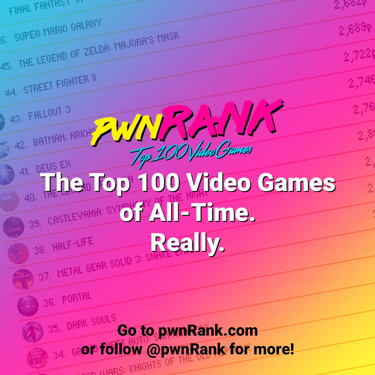 pwnRank's tweet image. Have you checked out pwnRank.com yet? While you&apos;re at it, follow along here for more on the Top 100 Video Games of All-Time!

What are your favorites?

#pwnRank #videogames #gamers #gaming