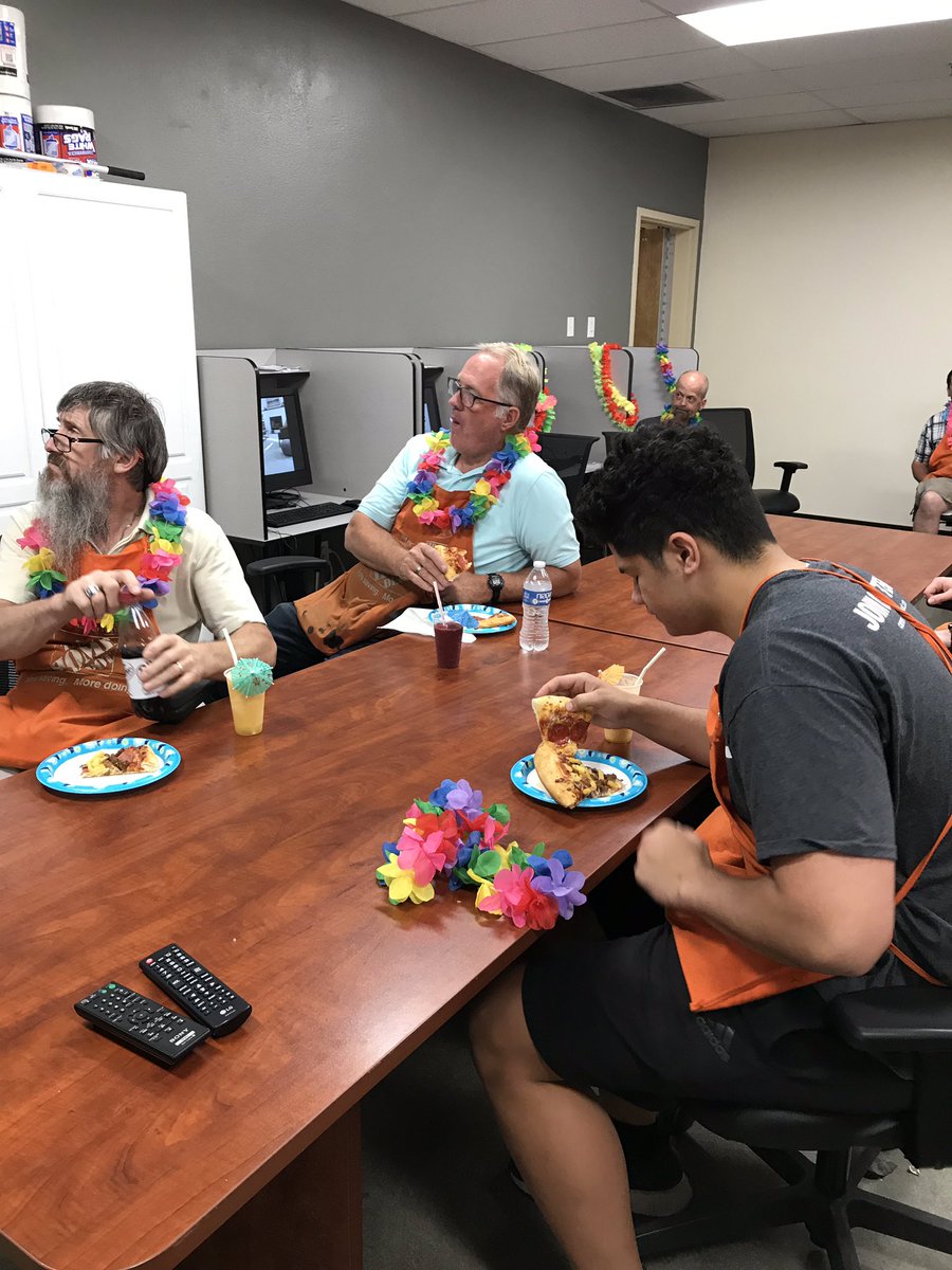 Having a great evening with the backbone of the store!!  Pat Stark putting her “aloha” spin to the evening with some fruit smoothies!! #Thd4408