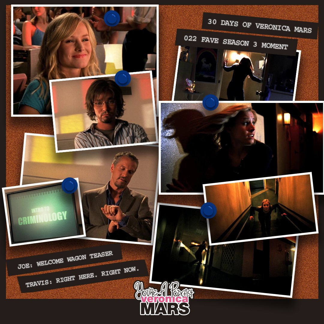 veronicamarspod's tweet photo. Day 22 of @VeronicaMarsHQ’s #30DaysOfVM! For favorite season 3 moments Joe went with the teaser for Welcome Wagon, it was a fun way to introduce Veronica at college. Travis chose Veronicas ‘Right Here, Right Now’ chase scene which was such a damn nail biting scene! #VeronicaMars https://t.co/GsfuHkOs3A