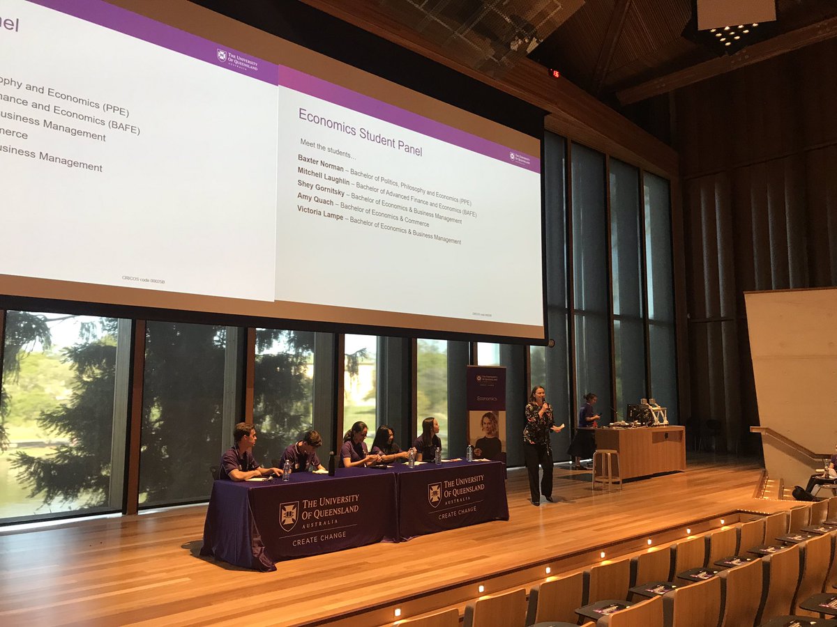 QETAinc's tweet photo. Final session for today’s #economicsstudentsday @UQ_News #schoolofeconomics Wonderful panel of uni students passing on wisdom to high school students. https://t.co/WH9kfrYNq4