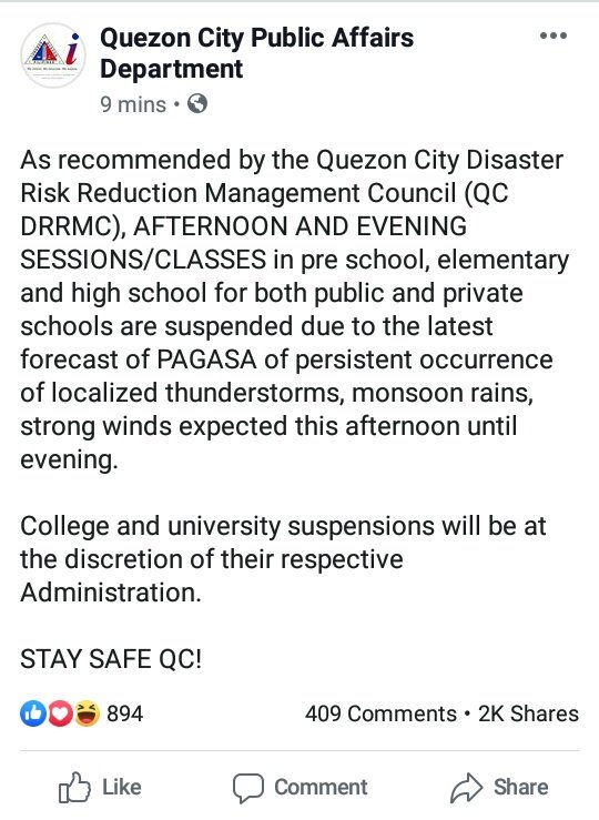 BUT HEY HEY HEYYY classes are now suspended in the afternoon shift/class.. safety first!