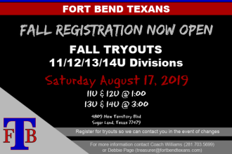 Fall Tryouts 11U/12U/13U/14U fortbendtexans.com/clubs/1999/ann…