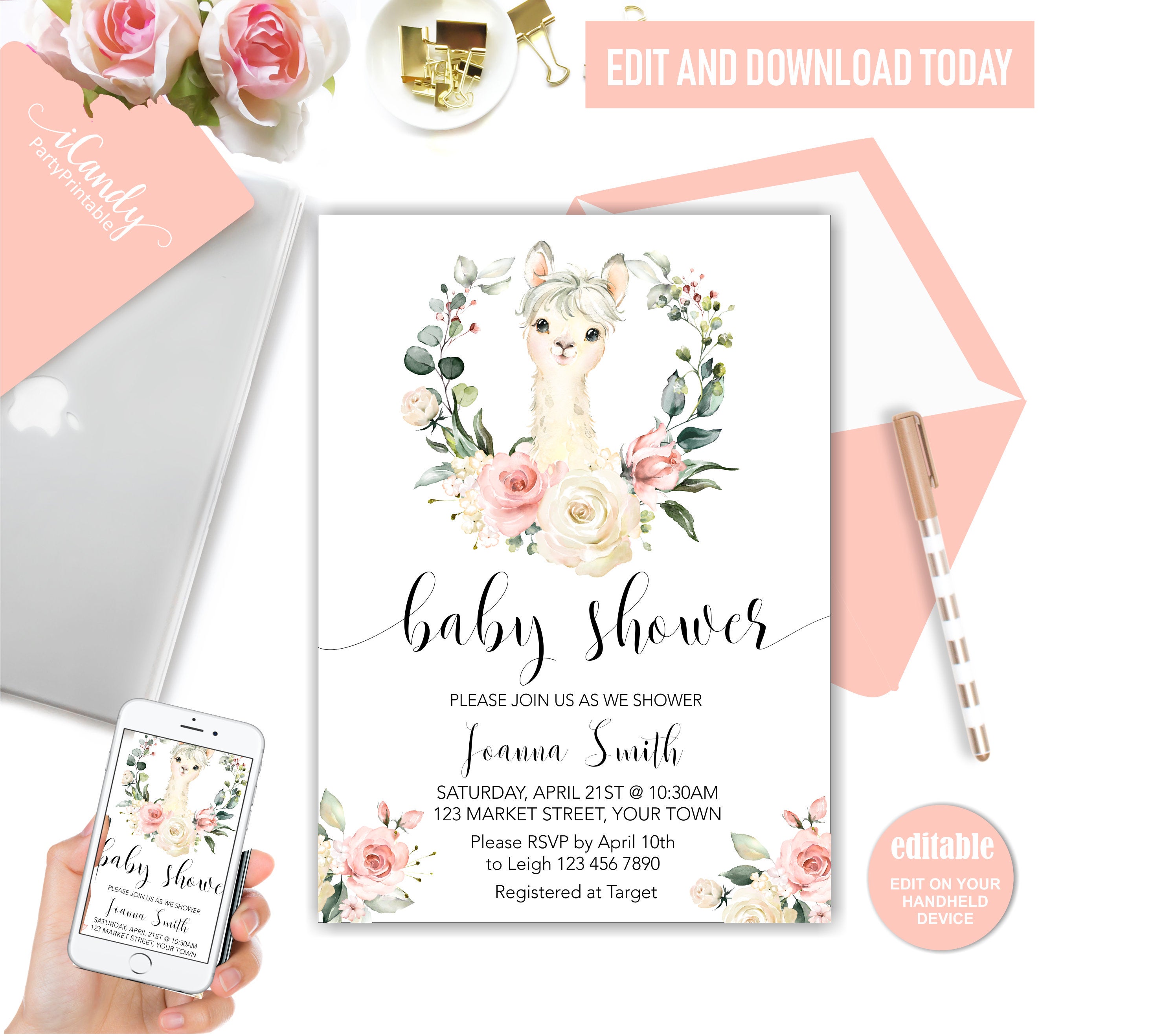 Llama Mama Baby Shower Invitation