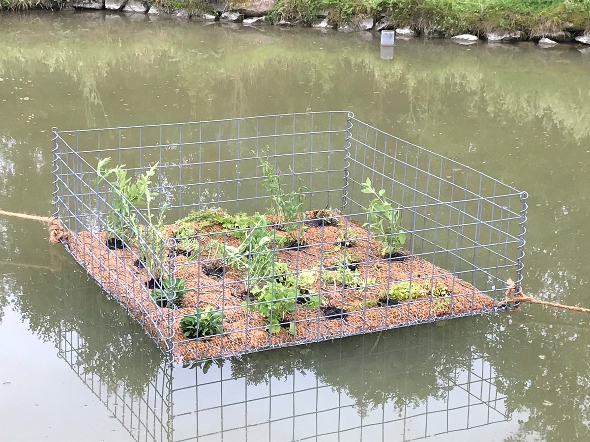 T&amp;F BV Natuurlijke Materialen: Drijvende eilanden #kokos golfterrein Deimann Schmallenberg Duitsland. Deze zijn beschermd door middel van gaas tegen vraat van zwanen. Allerlei maten en uitvoeringen van deze drijvende eilanden zijn mogelijk. t-f.nl/producten/natu…