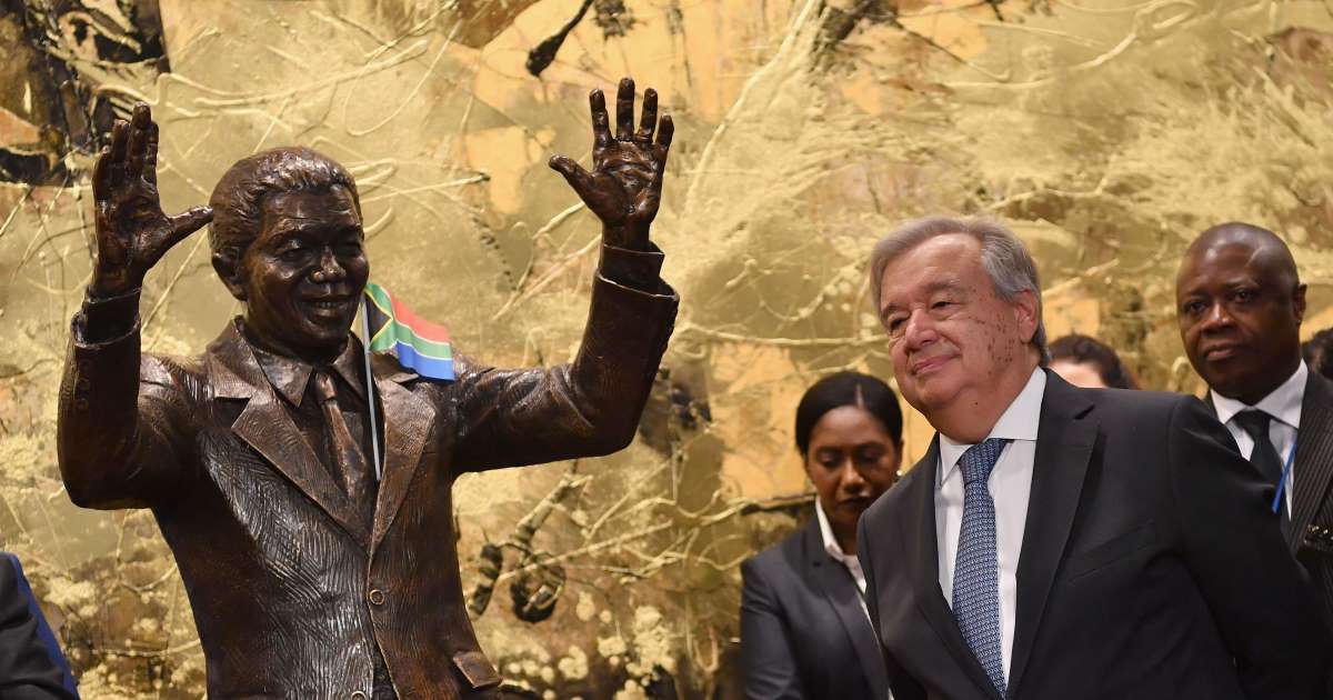 UNGeneva's tweet photo. "Nelson Mandela’s calls for social cohesion and an end to racism are particularly relevant today, with hate speech casting a growing shadow around the world.  We would be well served to recall the example set by Nelson Mandela," -- @antonioguterres on the #MandelaDay. https://t.co/C478h72B7r