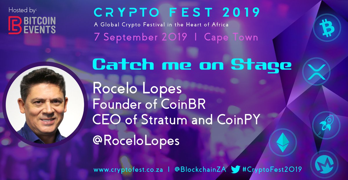 BitcoinEventsCo's tweet photo. Catch @RoceloLopes, Founder of CoinBR, CEO of CoinPY &amp; @StratumHK in the Crypto Battle arena: ‘Battle of the Coins’ &amp; discussing Crypto Fund vs. Traditional Funds.
@StratumHK/@coinbrSA provides #crypto trading, portfolio &amp; fund management. #CryptoFest2019 https://t.co/zn0ARcSHsp https://t.co/pnYmYiJ2dT