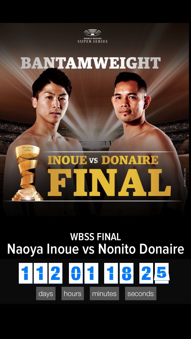 sanaginako's tweet photo. 11月ってマジかよ…
112 days, 1 hour, 18 minutes, 25 seconds, until Naoya Inoue vs Nonito Donaire (WBSS FINAL) #myCountdwn https://t.co/vC0KySDsoN https://t.co/KaZiuBLyNo
