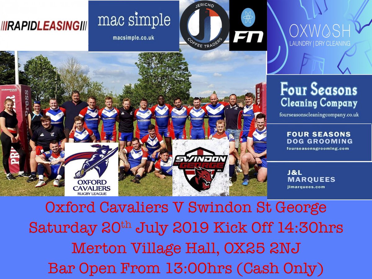 Last home of 2019. We take on local rivals <a href="/SwindonStGeorge/">Swindon St George RL</a> . After Swindon won the reverse fixture by two points the winner of Saturdays game will hold the bragging rights until 2020.  Kick Off: 14:30
Location: Merton Village Hall, OX25 2NJ
Cash Bar Only #CavCity