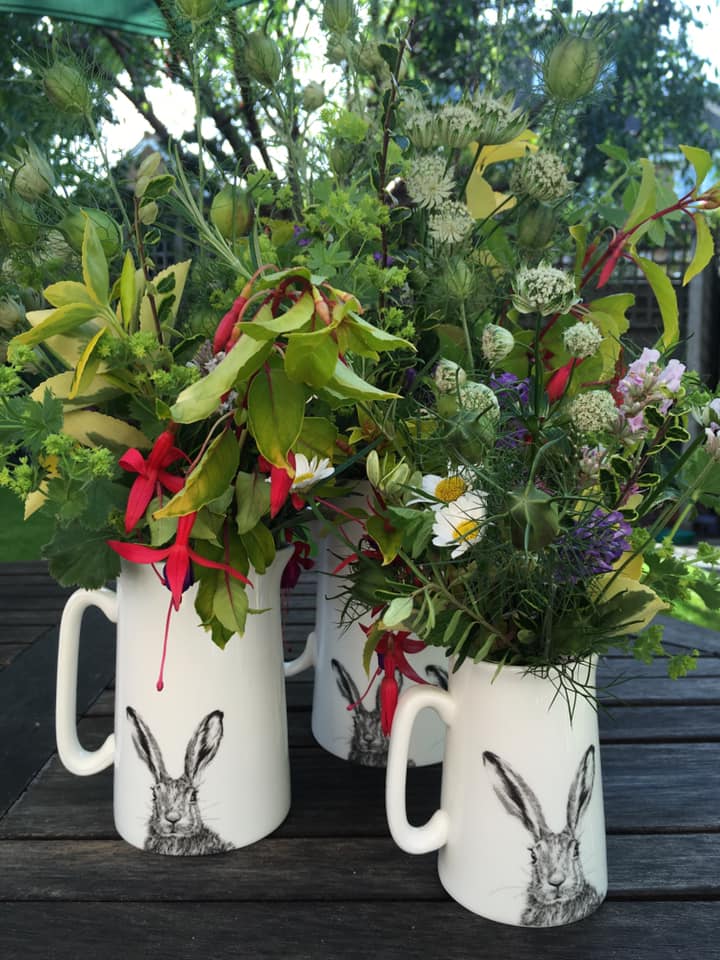 How gorgeous is this lovely assortment of garden goodies, from one of my lovely customers, in her Clover jugs! #Suffolk #artist #garden #gorgeous #hare #Clover