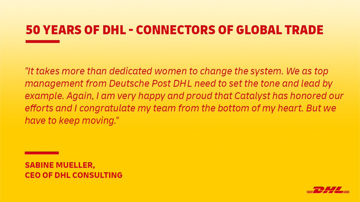 DHLGlobal's tweet image. As a follow on from our Global Connector of Trade series last week - CEO of #DHL Consulting, Sabine Mueller explains how DPDHL's 'Women in Management' initiative is crucial for the company's success:  bit.ly/2Jop9lU #50yearsofDHL