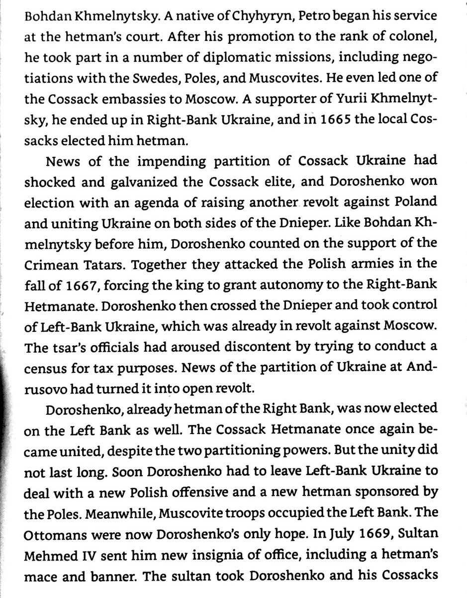 Doroshenko briefly united the cossacks against Poland and Russia. Turkish intervention gave him much of Ukraine. He wanted Belarus too, but the Turks abandoned him and unleashed Tatar slave raiders. This led to an era called “The Ruin”.