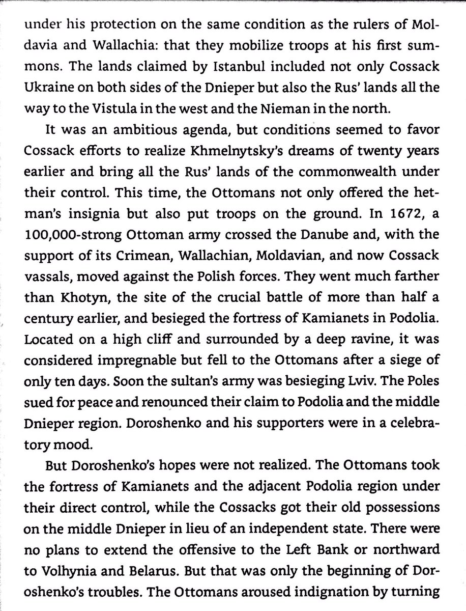 Doroshenko briefly united the cossacks against Poland and Russia. Turkish intervention gave him much of Ukraine. He wanted Belarus too, but the Turks abandoned him and unleashed Tatar slave raiders. This led to an era called “The Ruin”.