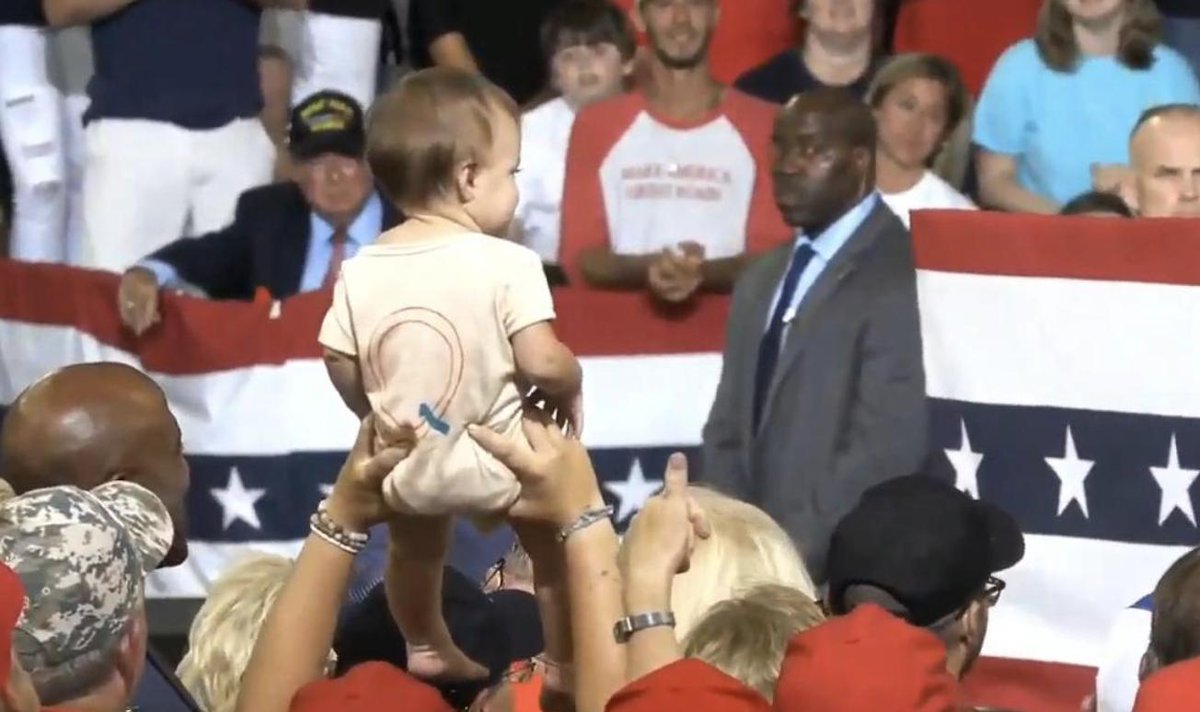 Q PROOF This picture of Q baby will be in the history books with our story.The Great Awakening(Picture was taken at a Trump rally on 7-17-2019)This picture is also a "Q Proof".(Proof below☟)