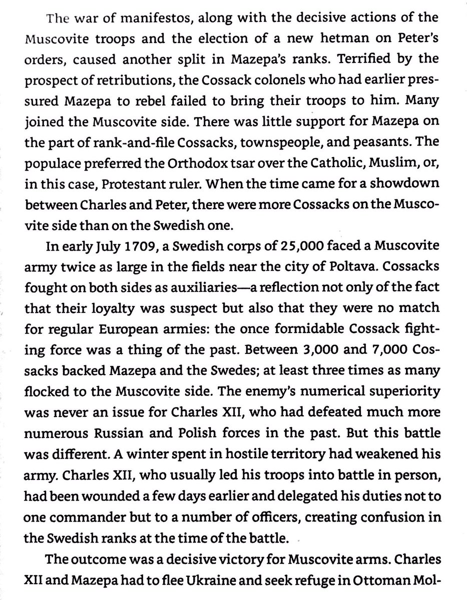 Ukrainians heavily favored Russia over Sweden in the Great Nothern War. 3 cossacks on Russia’s side at Poltava for every cossack on Sweden’s side.