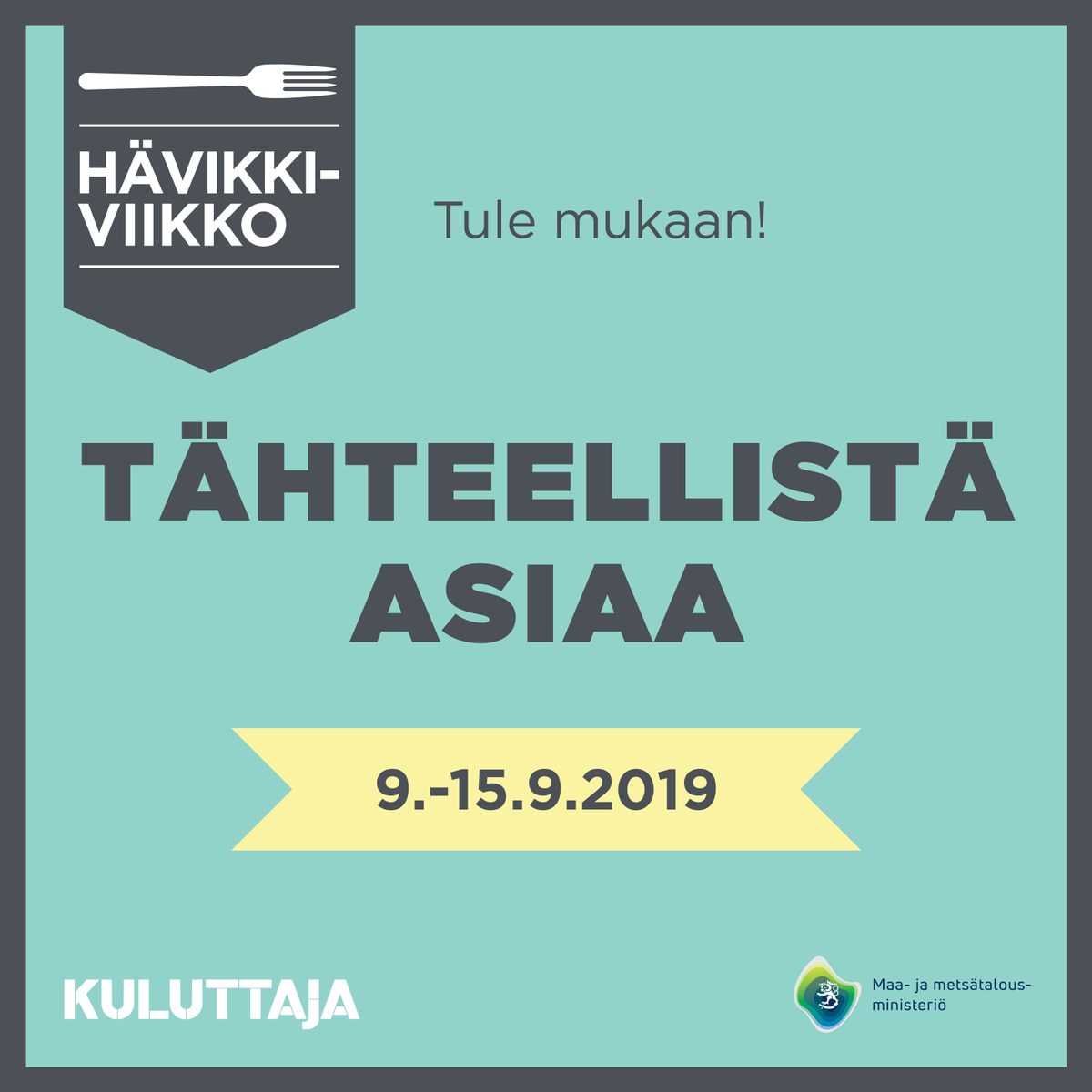 Havikkiviikko's tweet photo. Olethan muistanut merkitä Hävikkiviikon ajankohdan kalenteriisi? Viikolla 37 eli 9.–15.9.2019 on jälleen aika kampanjoida ruokahävikin vähentämisen puolesta. Muista kannustaa myös ystäviäsi osallistumaan #Hävikkiviikko'on ja pienentämään #ruokahävikki'ä omassa arjessaan! https://t.co/JEavvrCQSN
