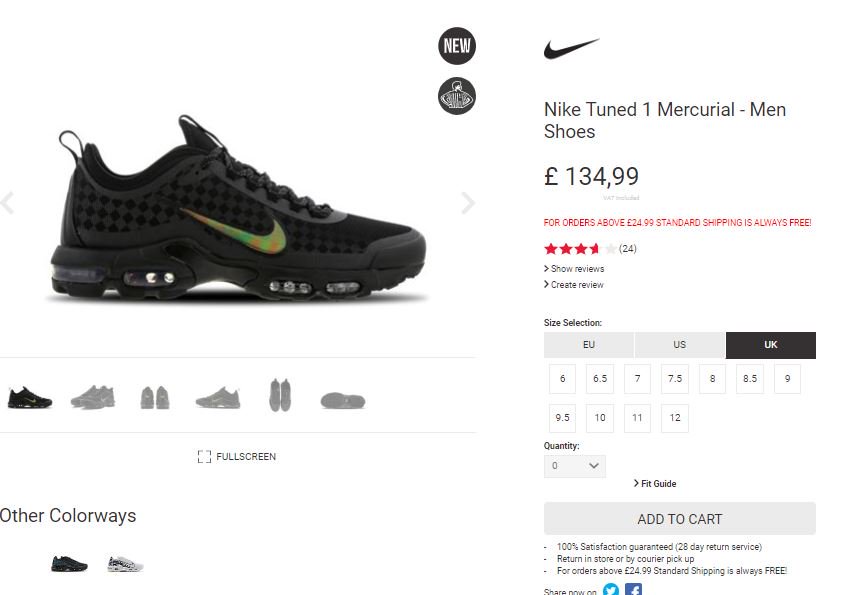 nike tuned 1 mercurial black