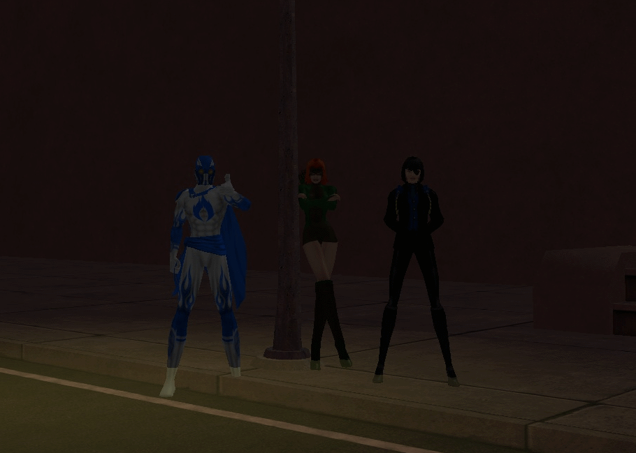 Pyropathic's tweet photo. Hanging out with Jumpblade and the legendary Bridget Cross! Both of these lovely heroines are showing me the ropes in Dark Astoria! It's dangerous out there, always bring a friend!

#NewFriends #Invincible #Contenders https://t.co/FtLXsF1Qm9