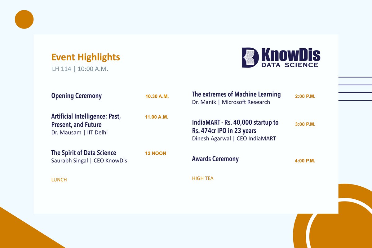 KnowDisAI's tweet photo. @Knowdis2 invites you to KnowDis Machine Learning Day on #july28 #sunday at #IITD for #Scholars and #industry #professionals interested in #MachineLearning or #ArtificialIntelligence
Register at https://t.co/JN8d19Jdxz
@iitdaa @TiEDelhi #DataScience #mlday #NLP #DeepLearning https://t.co/6FizSycwuR