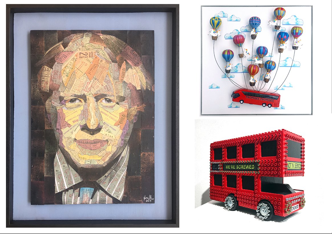 WoolffGallery's tweet photo. @BBCLondonNews Having seen the #BorisJohnson 'I like to paint and make model buses' interview. We asked a set of UK based artists who have exhibited internationally to make their own versions. Now showing @WoolffGallery. See more at https://t.co/s1kmvaGgGj https://t.co/g7Xis3RuST