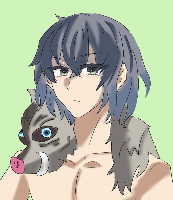 ハモ揚げさんがTwitterに投稿した嘴平伊之助(鬼滅の刃)のイラスト。