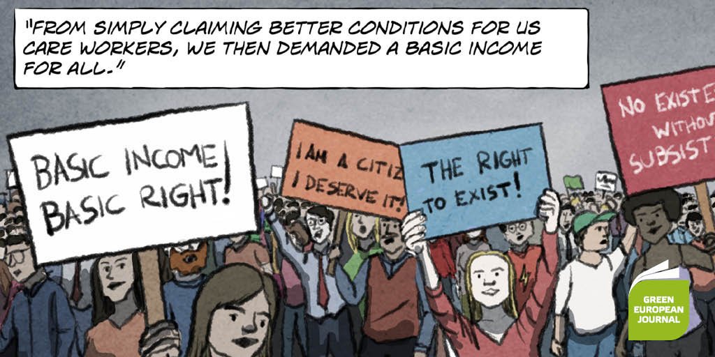 GreenEUJournal's tweet photo. Unconditional Freedom 2049: @jopintopt &amp; @zeduardoviana tell the story of how a progressive, #feminist &amp; republican #UniversalBasicIncome became a reality in 2049.  #UBI #BasicIncome

Comic taken from special edition #2049OpenFuture. 
Full comic➡️https://t.co/Ks0yG5F6xg https://t.co/brj9aNH3bQ