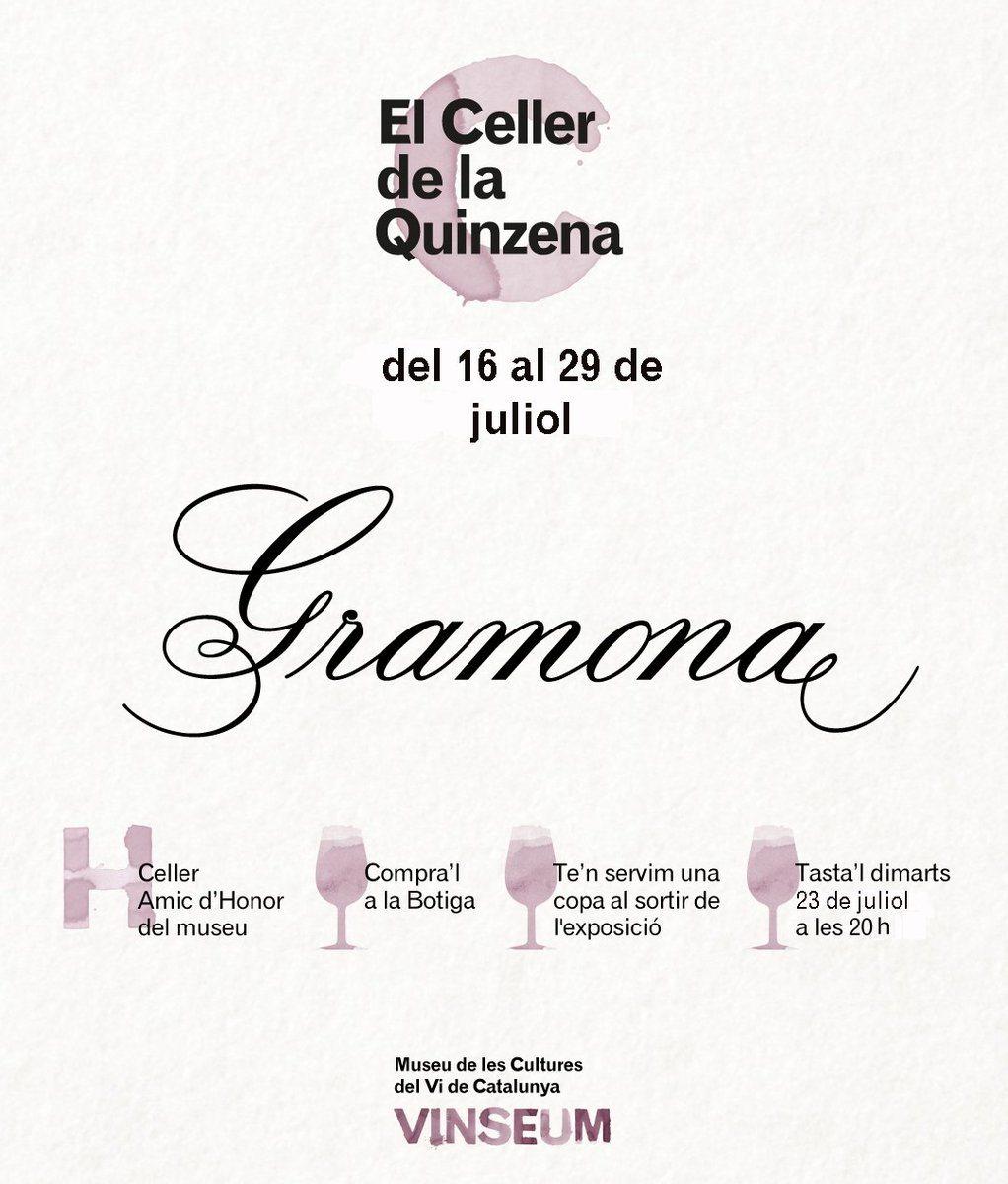 vinseum's tweet photo. Fins el 29 de juliol el nostre #cellerdelaquinzena és @Gramona1881, els nostres visitants tastaran el #xarel·lo #Fontjui en acabar la visita al museu. 
I si us agraden els seus vins no us deixeu perdre el tast que farà en Roc Gramona el 23/07 a la taverna!
https://t.co/l8u2ko70hI https://t.co/9uCTuYjeRa